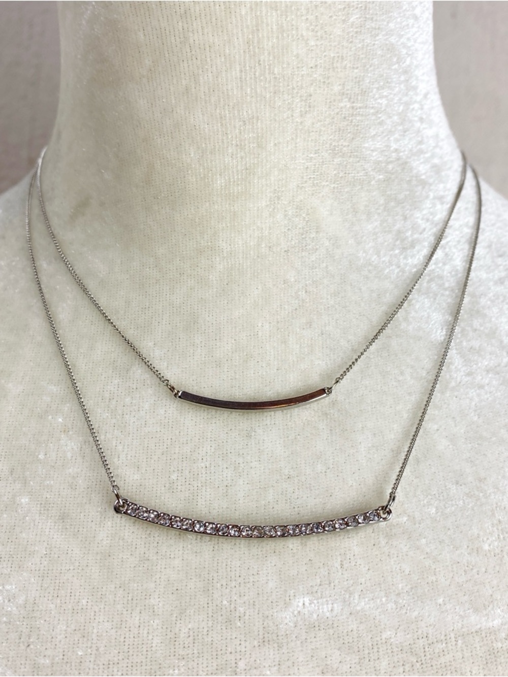 Banana Republic Silver Tone two strand Crystal Bar Pendant Necklace